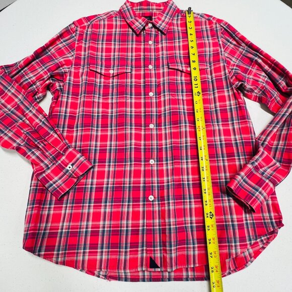Untuckit Button Down Plaid Red Blue White Lightweight Cotton Shirt Men's Large. - Picture 3 of 8